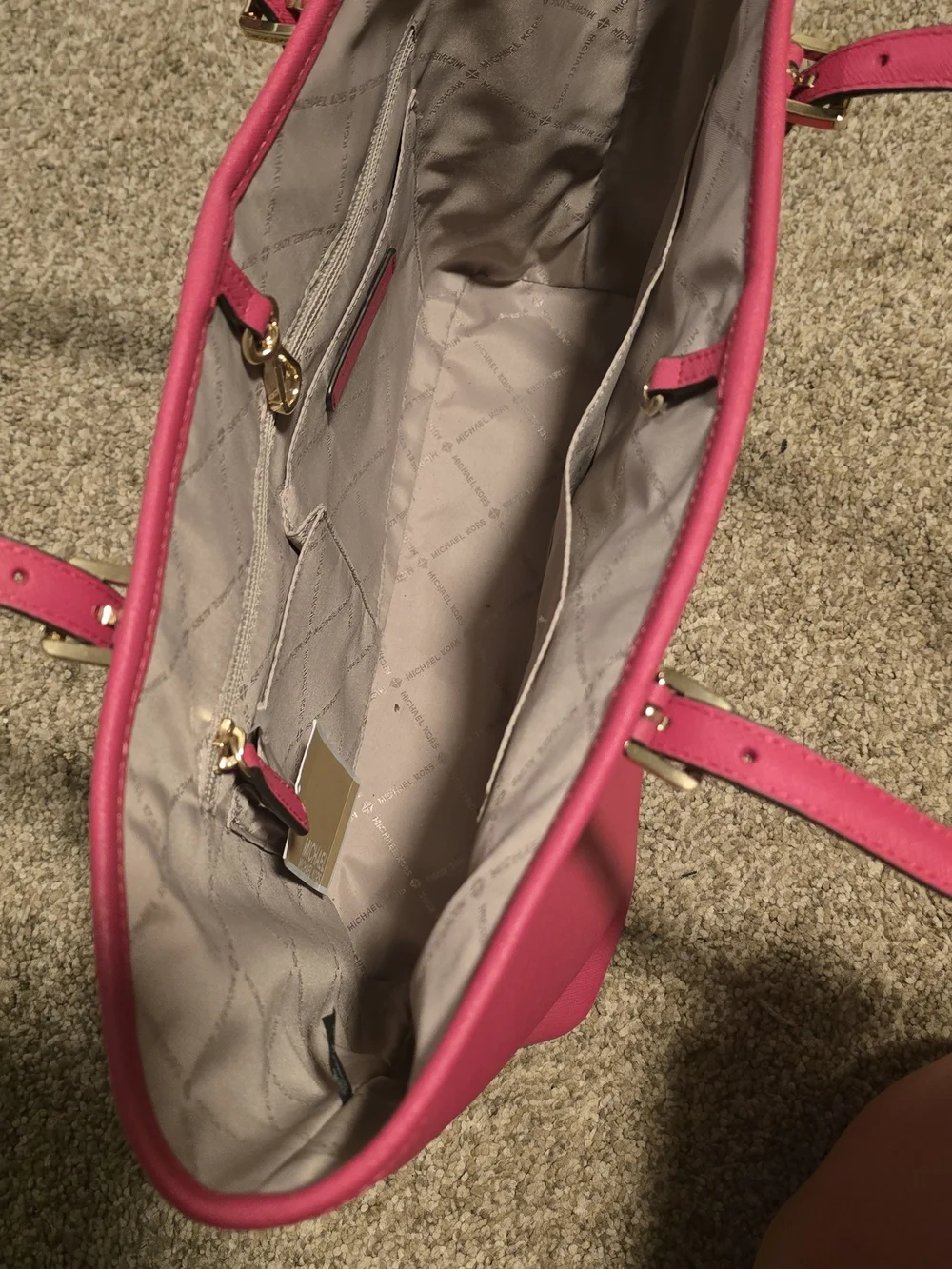 Michael Kors Hot Pink Saffiano Leather Tote with Gold MK Charm - Picture 2 of 3